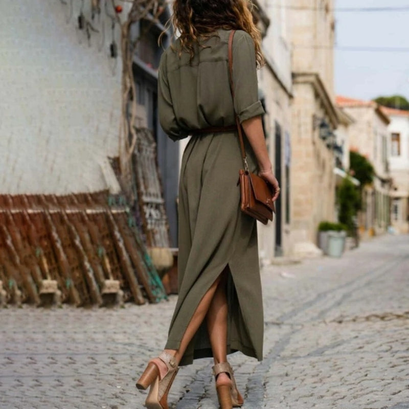 Bohemian Midikleid Mit Klassischem Kragen Und Gürtel