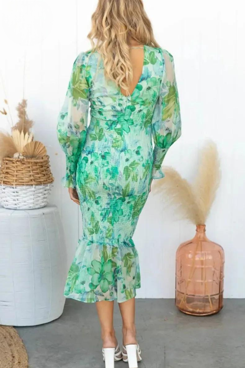 Gemustertes Midikleid Mit V-Ausschnitt