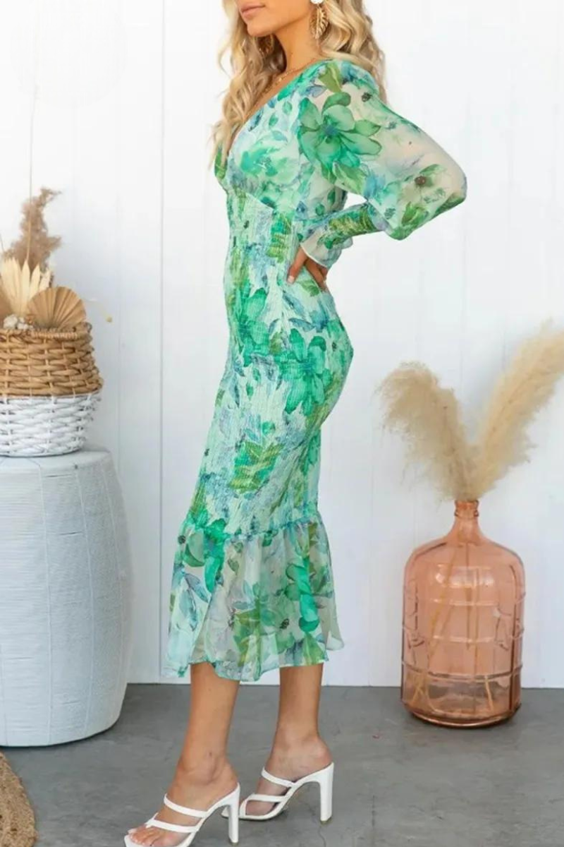 Gemustertes Midikleid Mit V-Ausschnitt
