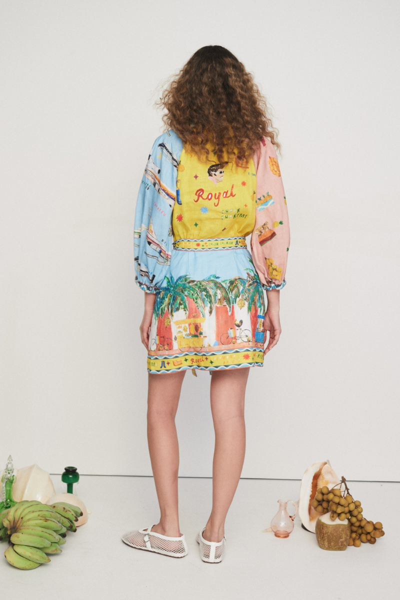 Minikleid Mit Patchwork-Muster Und Ballonärmeln