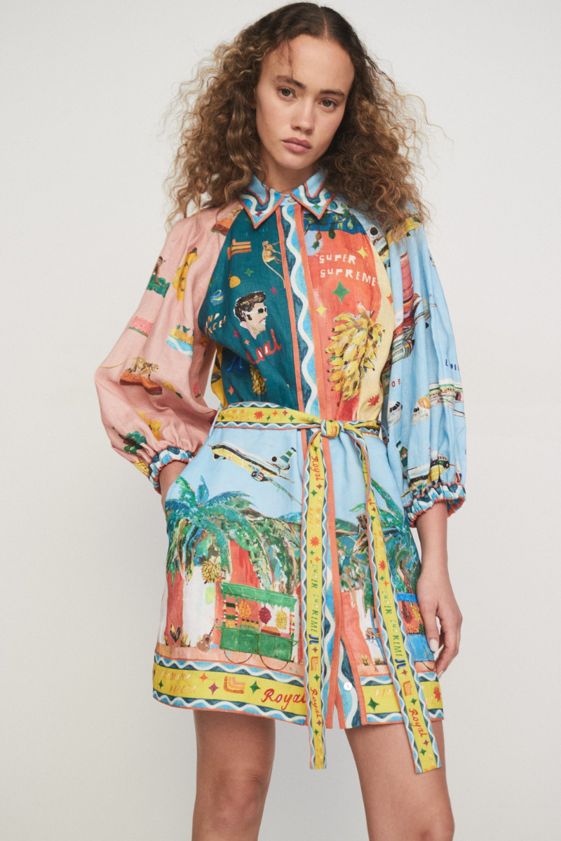 Minikleid Mit Patchwork-Muster Und Ballonärmeln