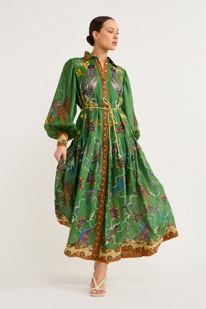 Stilvolles Gemustertes Kleid Mit Laternenärmeln