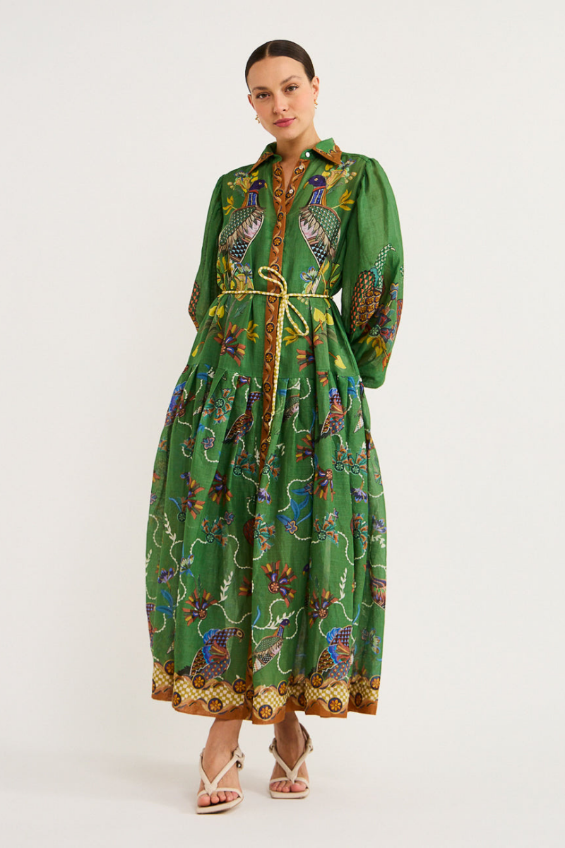 Stilvolles Gemustertes Kleid Mit Laternenärmeln
