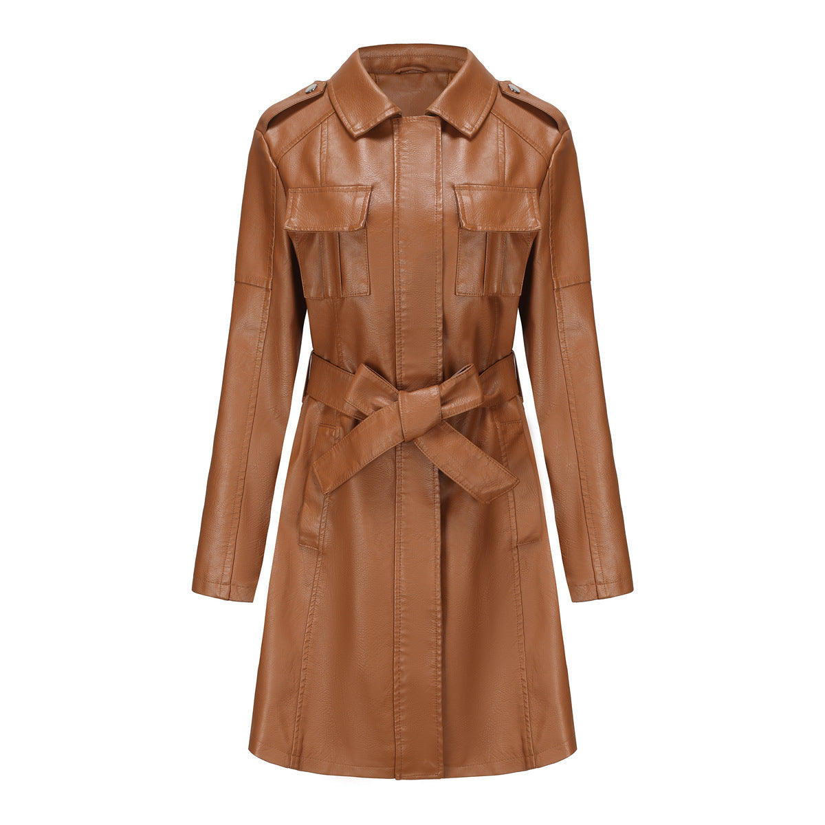 Luxuriöser Damen-Trenchcoat Mit Ledergürtel