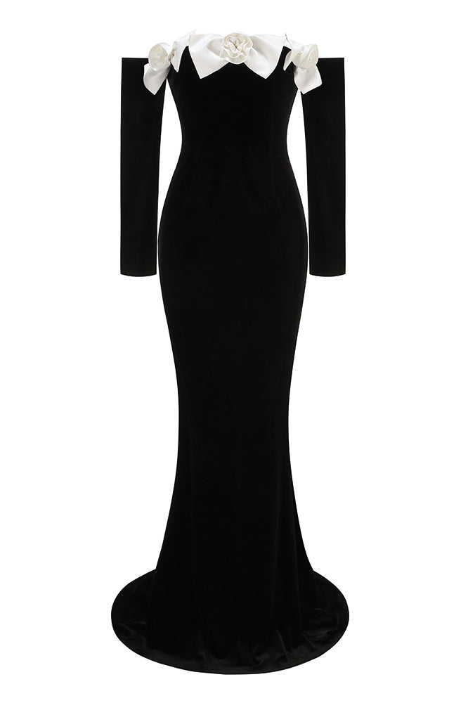 Schulterfreies Maxikleid Aus Samt Mit Schleifendetail