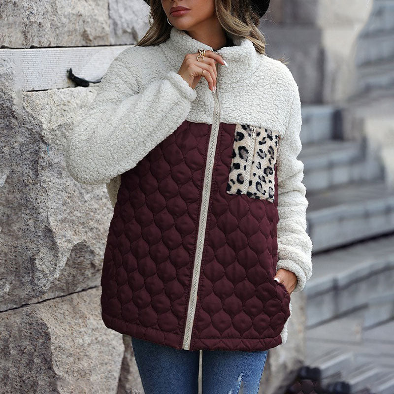 Stylische Design-Plüschjacke Mit Blockmuster