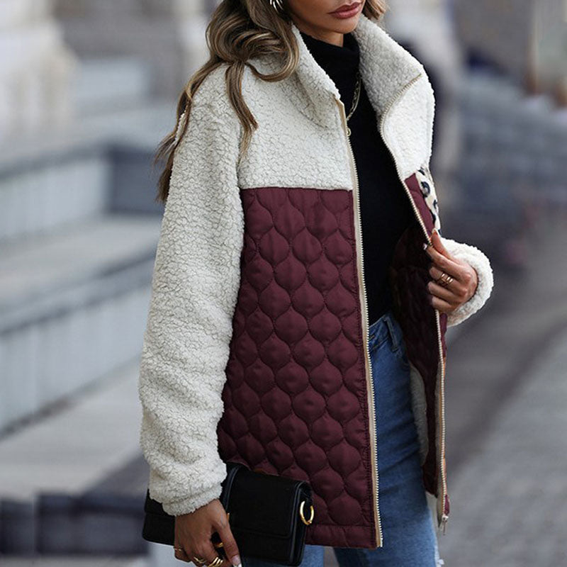 Stylische Design-Plüschjacke Mit Blockmuster