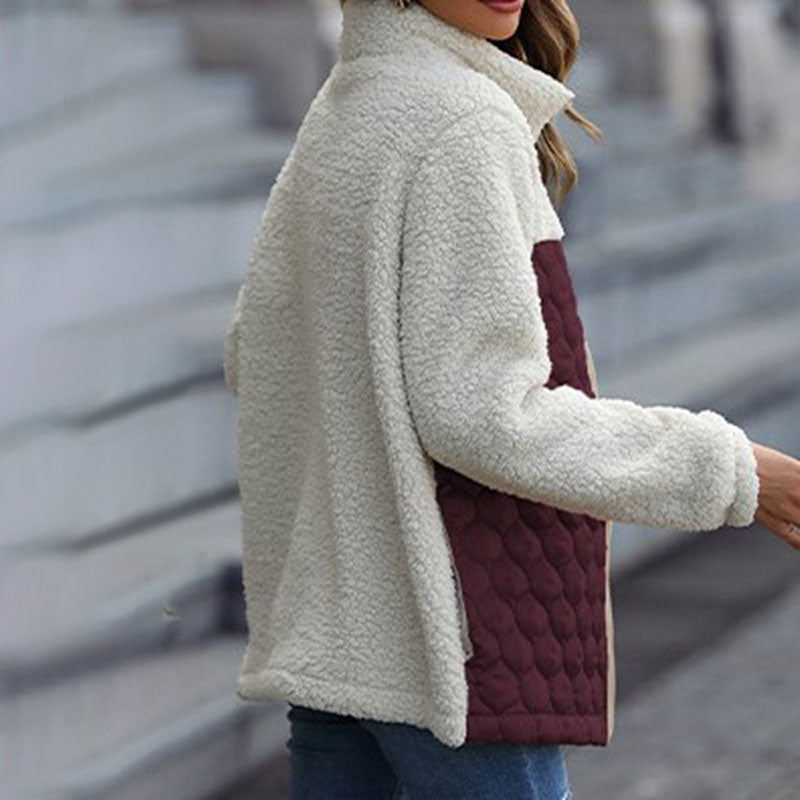Stylische Design-Plüschjacke Mit Blockmuster