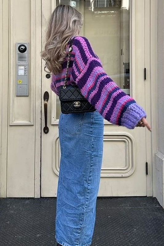 Gestreifter Kurzer Strickpullover