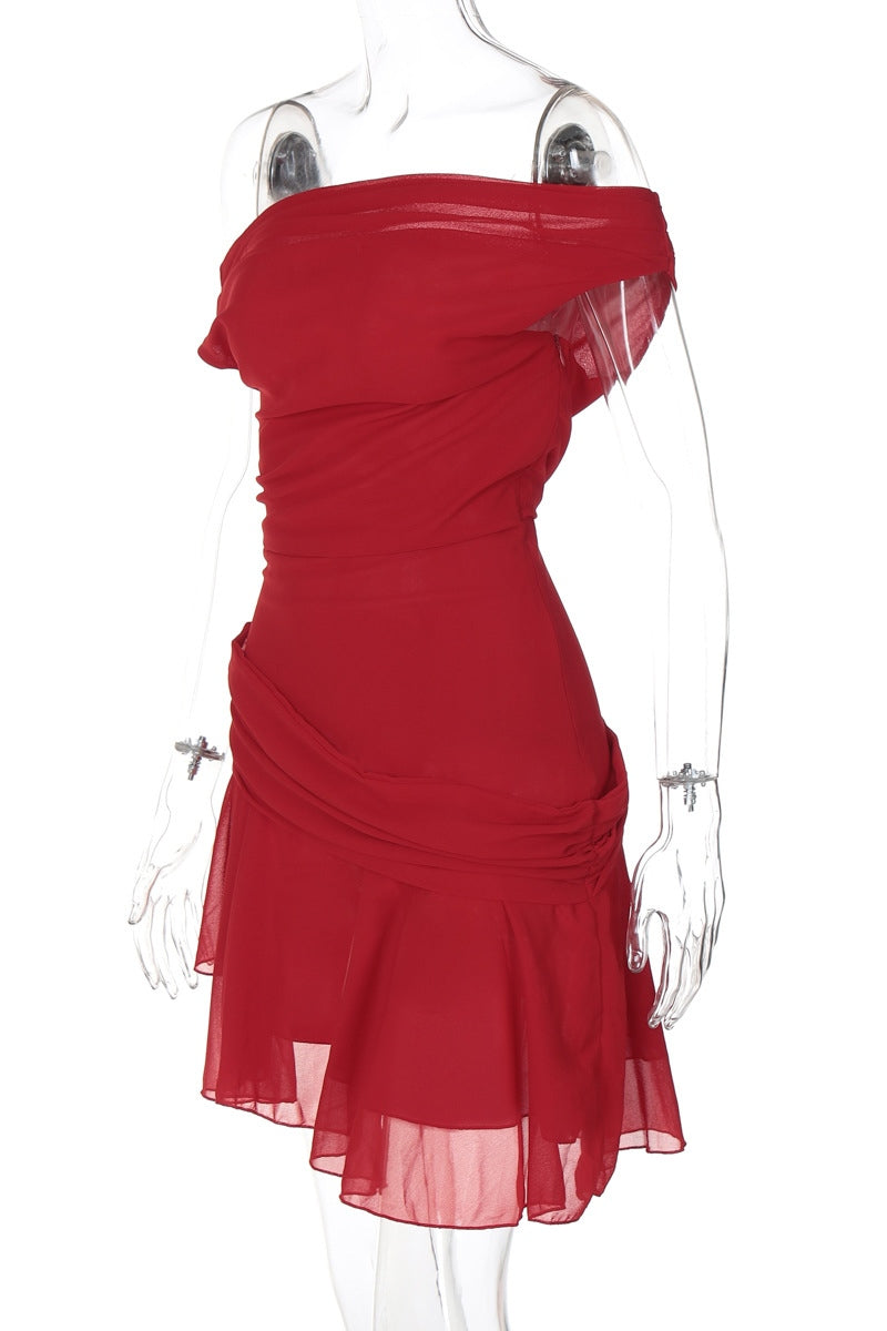 One-Shoulder-Chiffonkleid Mit Tiefem Ausschnitt Und Volant