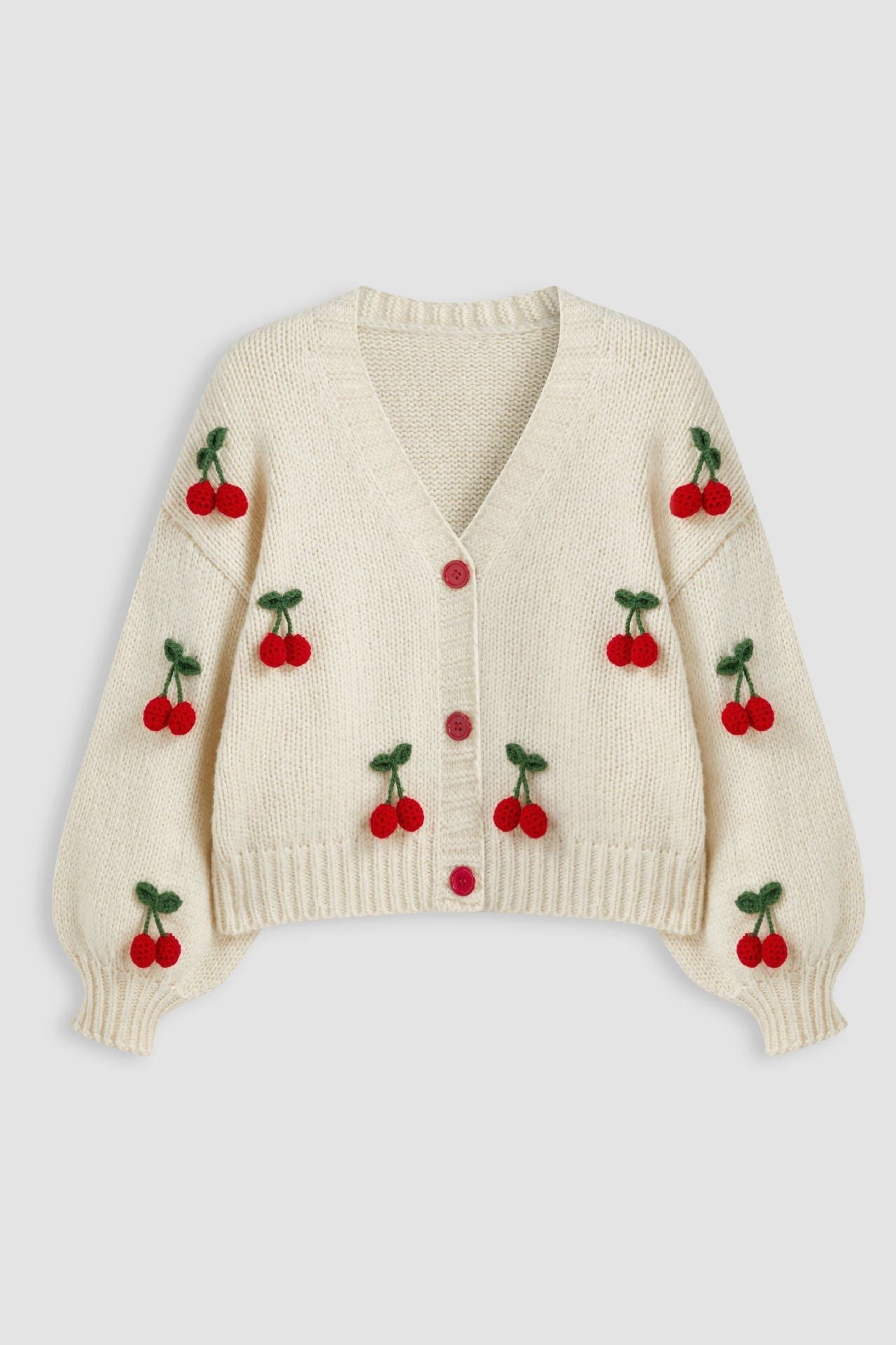 Elegante Strickjacke Mit Kirschmuster