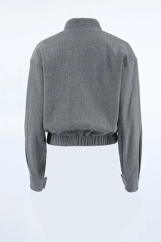 Elegante Kurze Graue Stehkragenjacke