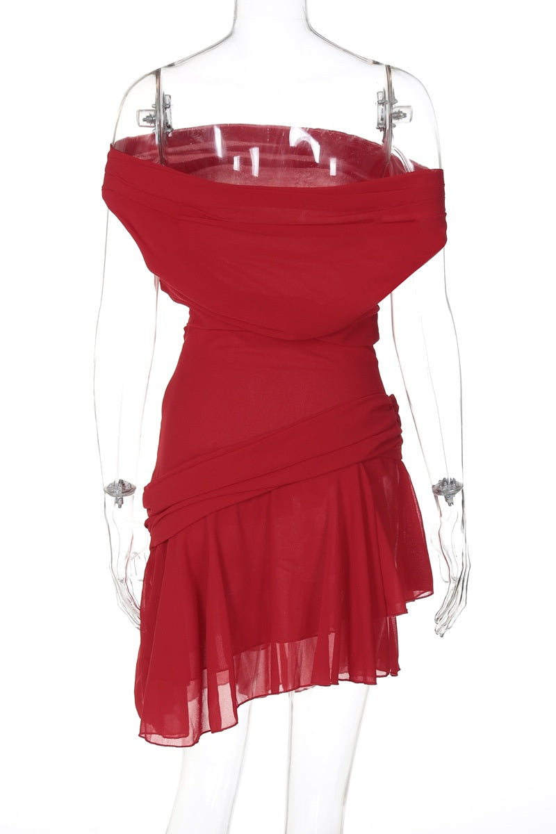 One-Shoulder-Chiffonkleid Mit Tiefem Ausschnitt Und Volant