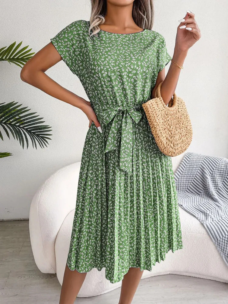 Plissiertes Midikleid Mit Rundhalsausschnitt