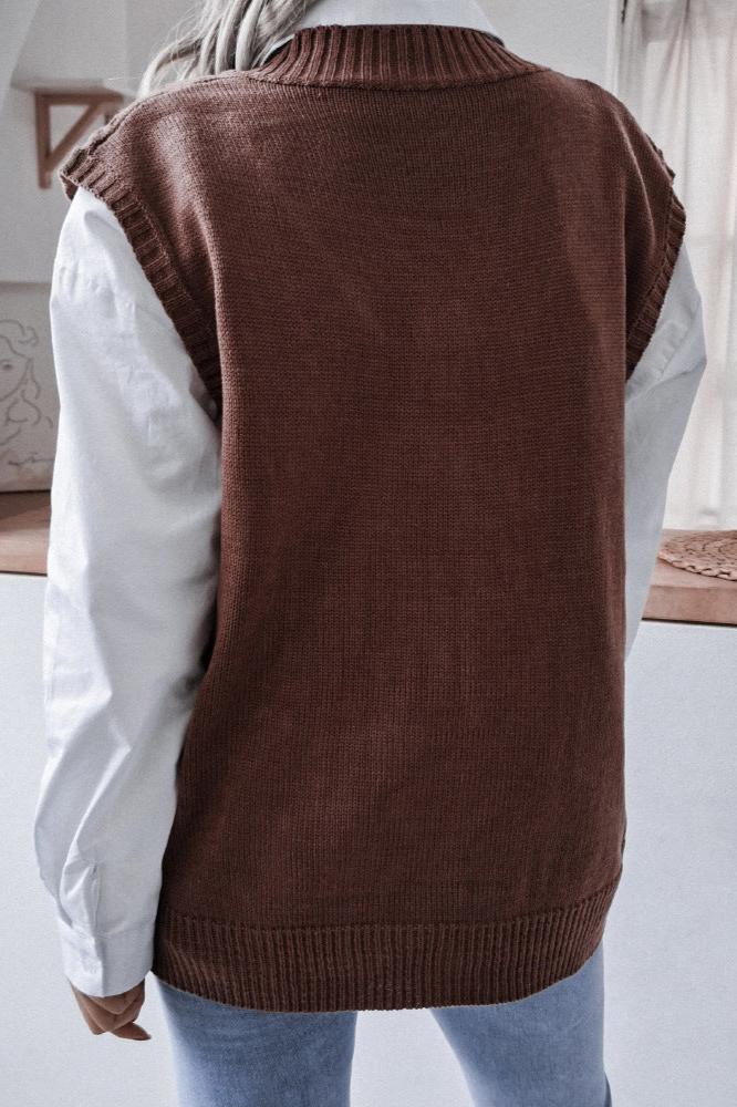 Einfarbiger Strickpullover Mit Geometrischem Muster