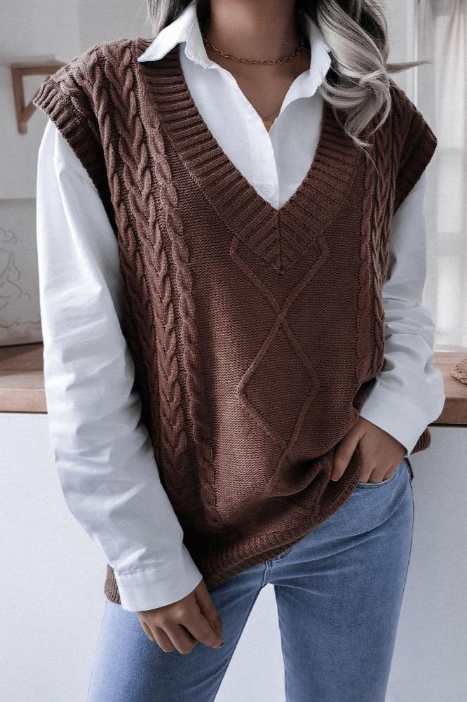 Einfarbiger Strickpullover Mit Geometrischem Muster