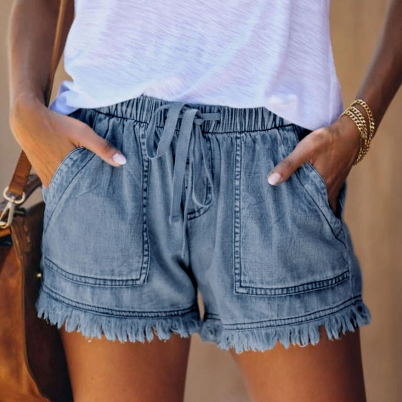 Dehnbare Jeansshorts Mit Hoher Taille