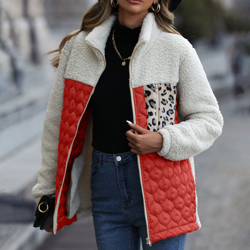 Stylische Design-Plüschjacke Mit Blockmuster