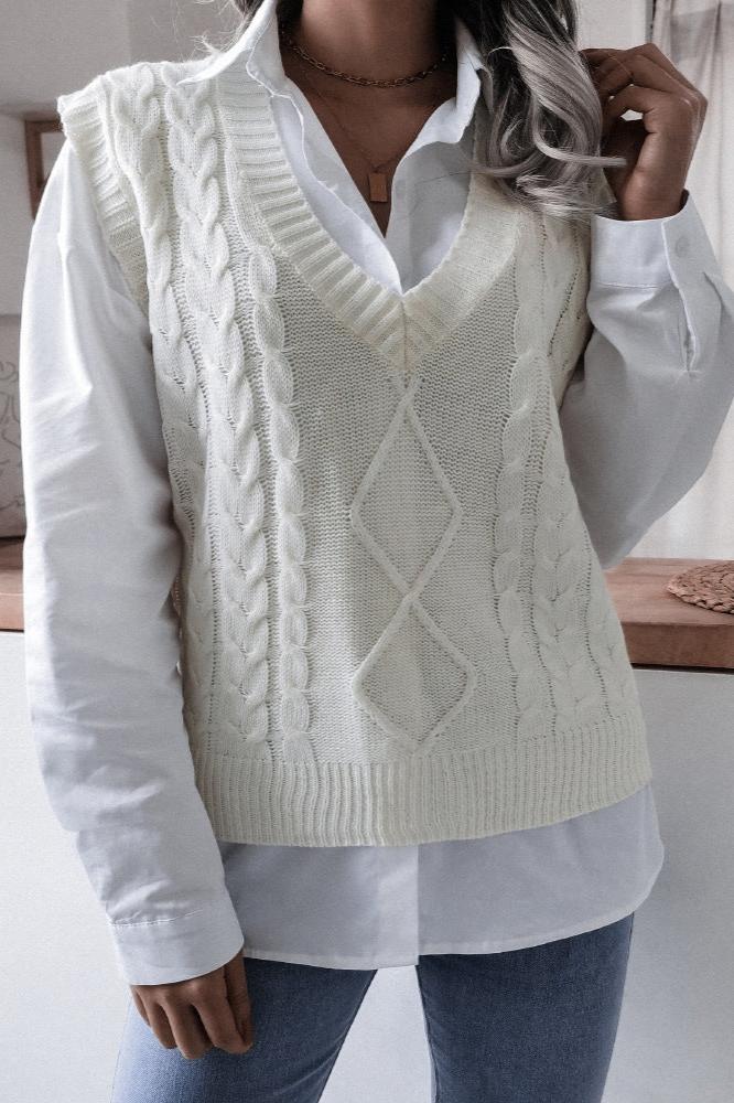 Einfarbiger Strickpullover Mit Geometrischem Muster