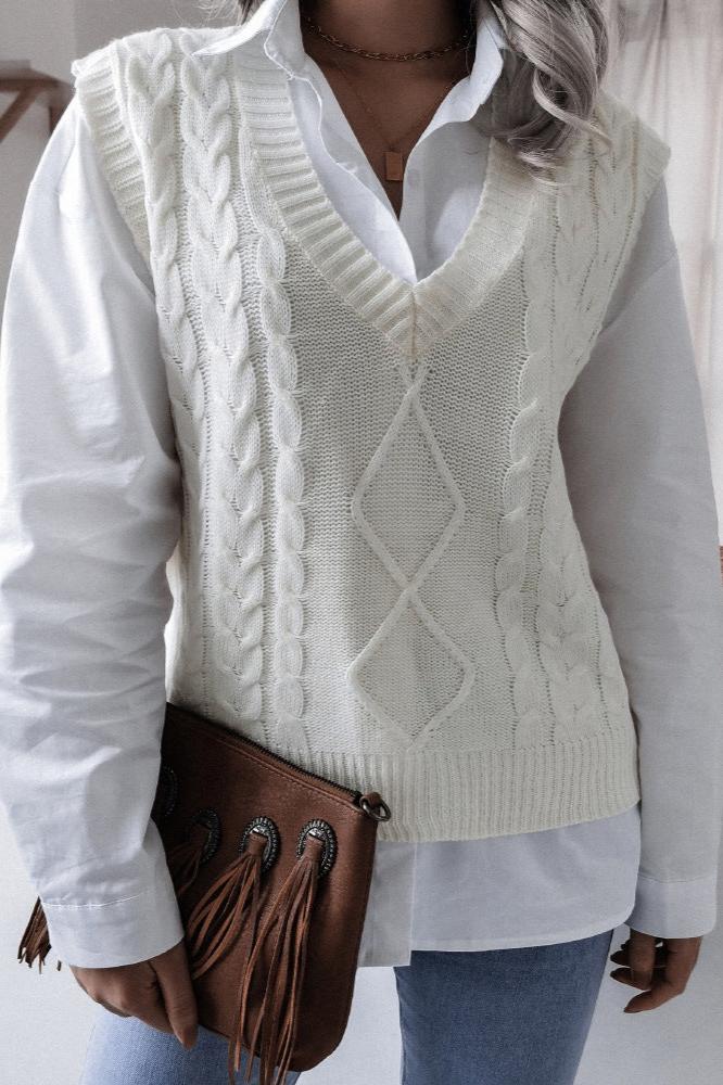 Einfarbiger Strickpullover Mit Geometrischem Muster