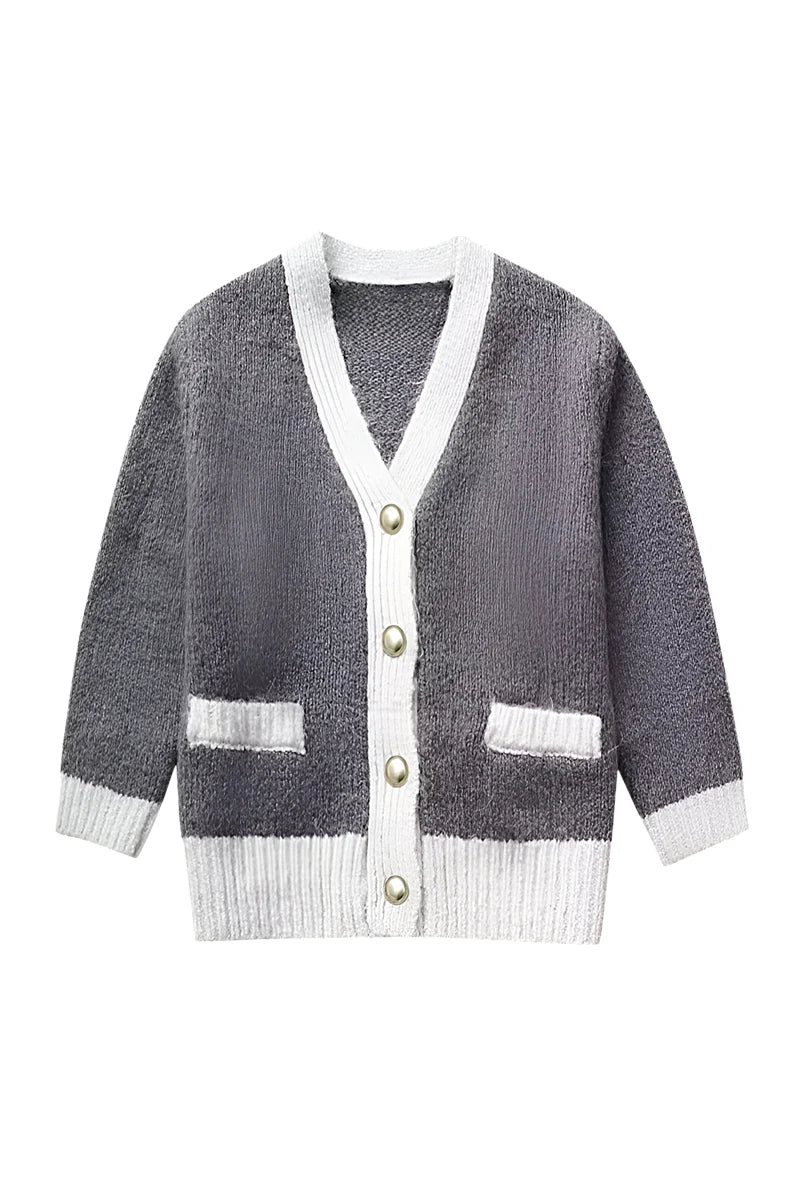 Strickjacke Mit V-Ausschnitt Und Farbblock