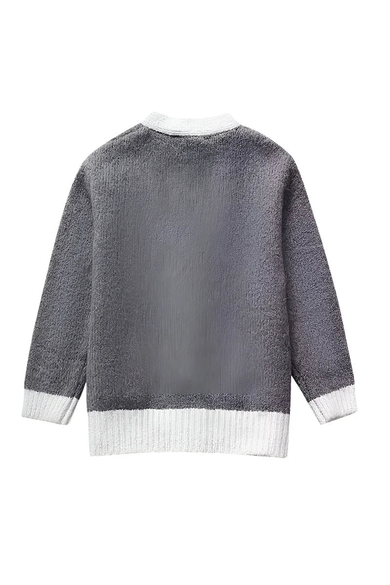 Strickjacke Mit V-Ausschnitt Und Farbblock