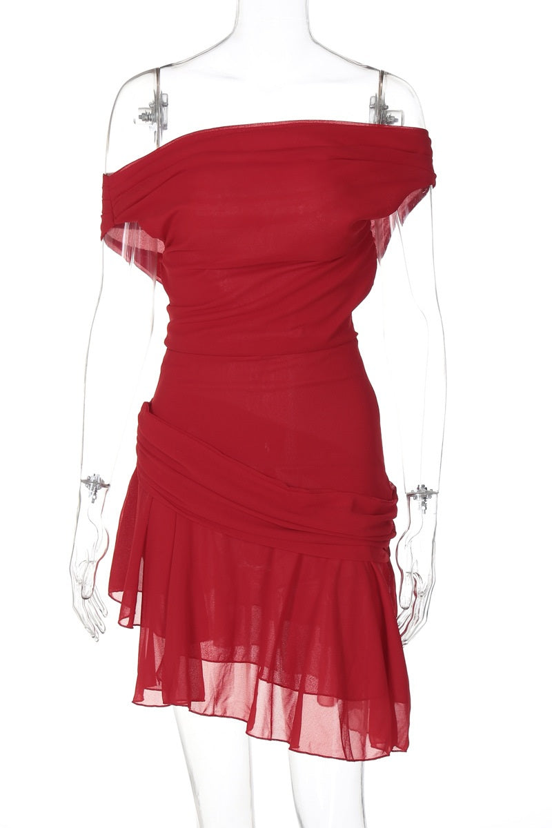 One-Shoulder-Chiffonkleid Mit Tiefem Ausschnitt Und Volant