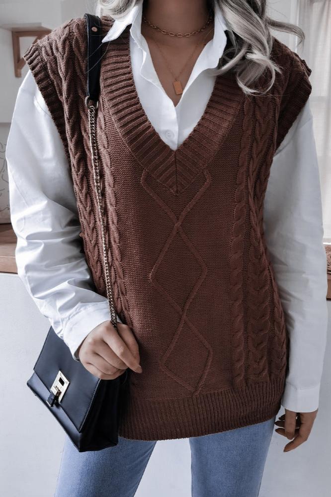 Einfarbiger Strickpullover Mit Geometrischem Muster