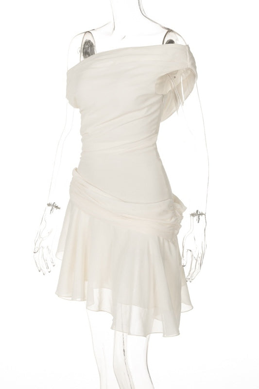One-Shoulder-Chiffonkleid Mit Tiefem Ausschnitt Und Volant