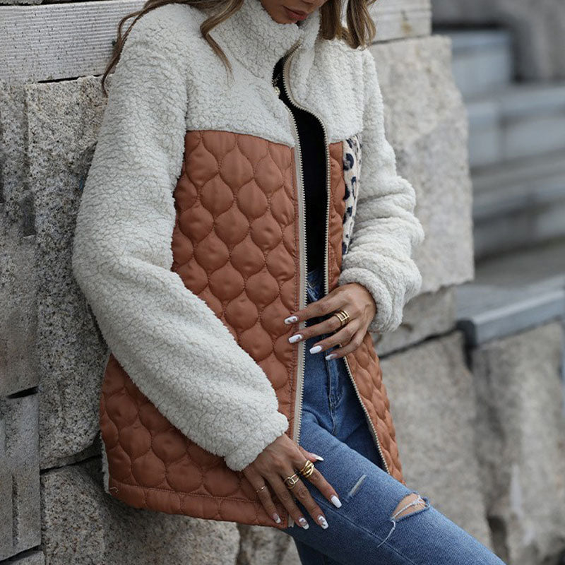 Stylische Design-Plüschjacke Mit Blockmuster