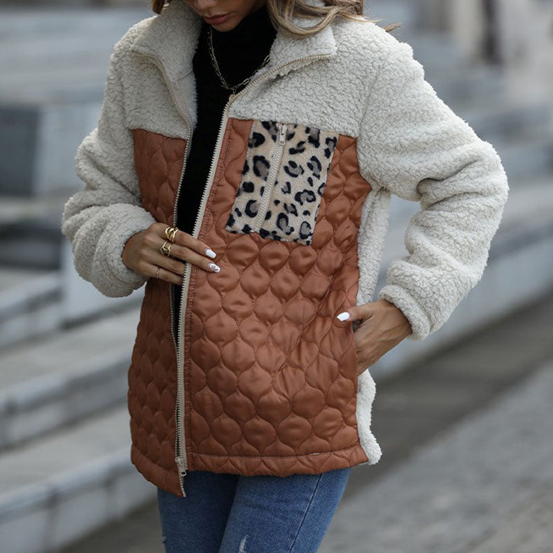 Stylische Design-Plüschjacke Mit Blockmuster