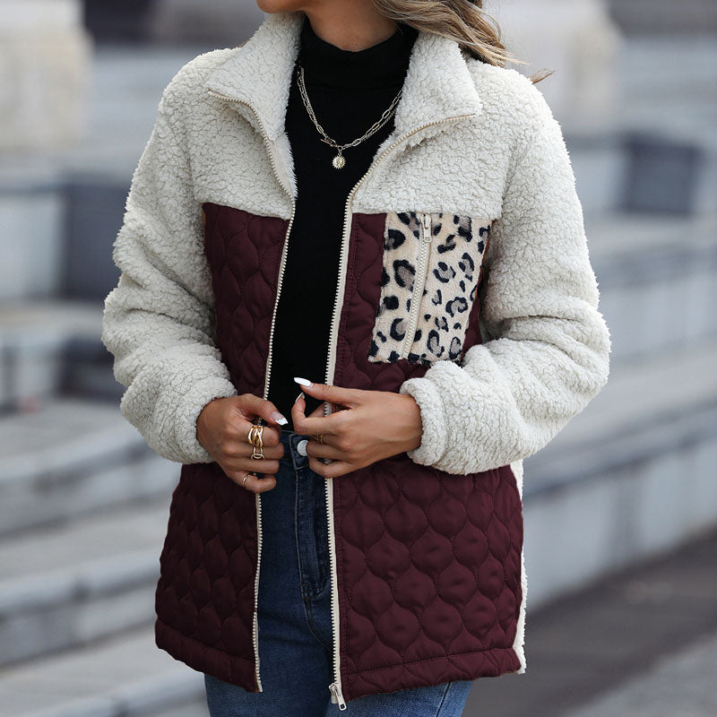 Stylische Design-Plüschjacke Mit Blockmuster