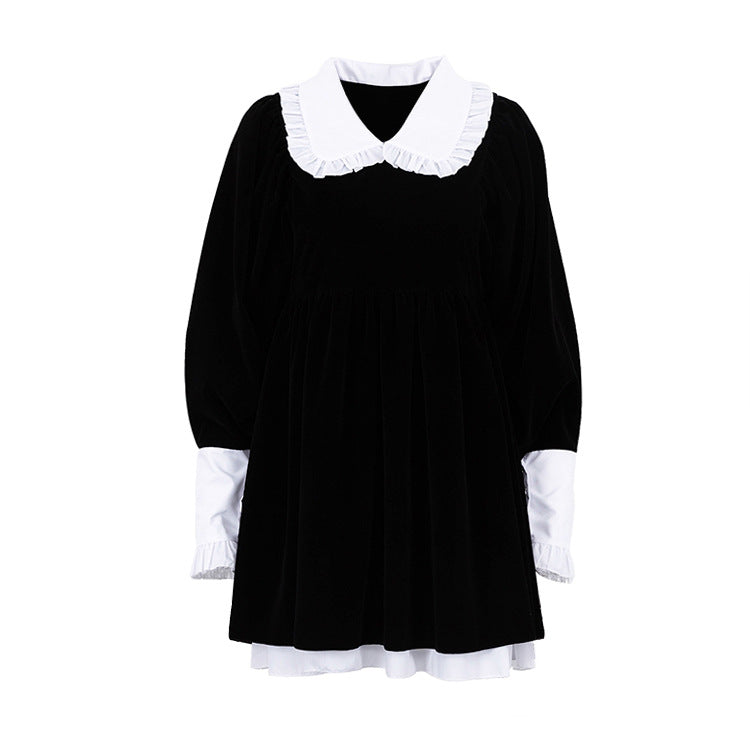 Elegantes Minikleid İm Französischen Stil Mit Hohem Kragen