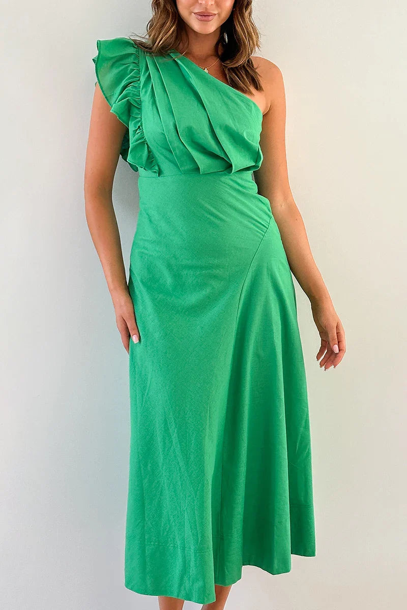 Kurzärmliges Schulterfreies Midikleid
