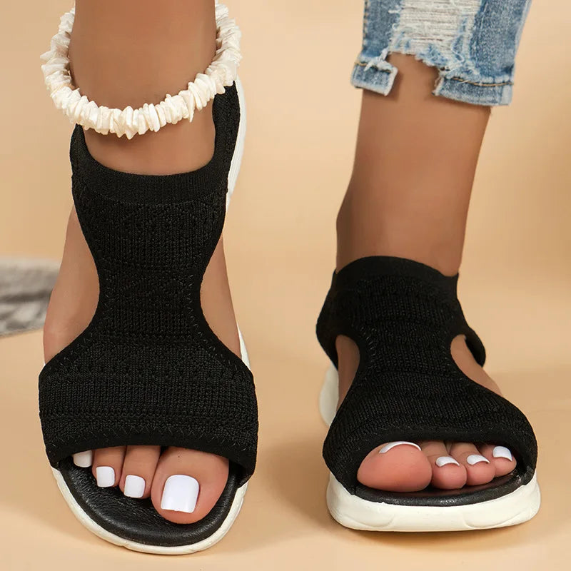 Bequeme Sommersandalen Mit Offener Spitze Und Mesh-Detail