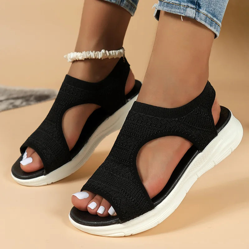 Bequeme Sommersandalen Mit Offener Spitze Und Mesh-Detail