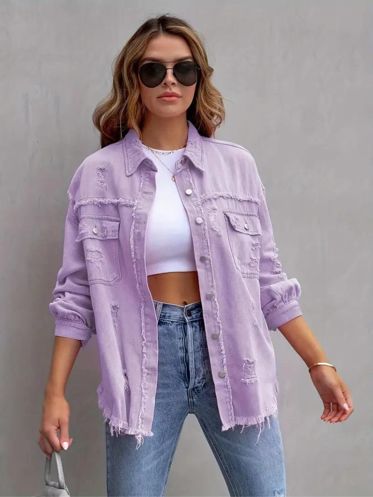 Jeansjacke Für Damen İn Großen Größen Mit Zerrissenen Details
