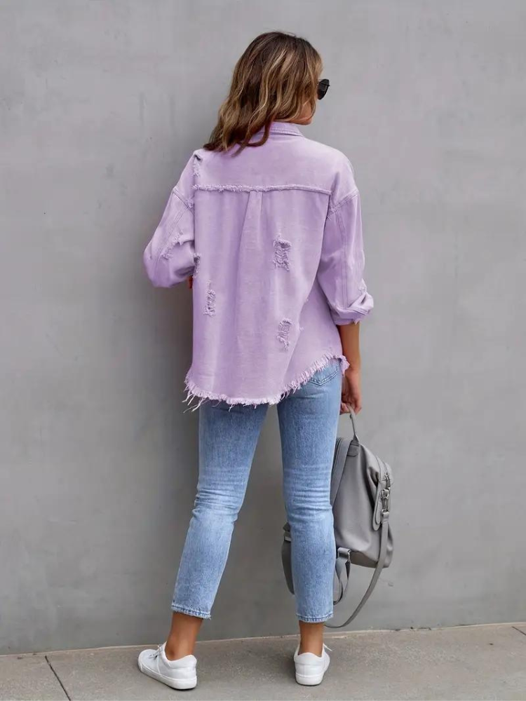 Jeansjacke Für Damen İn Großen Größen Mit Zerrissenen Details
