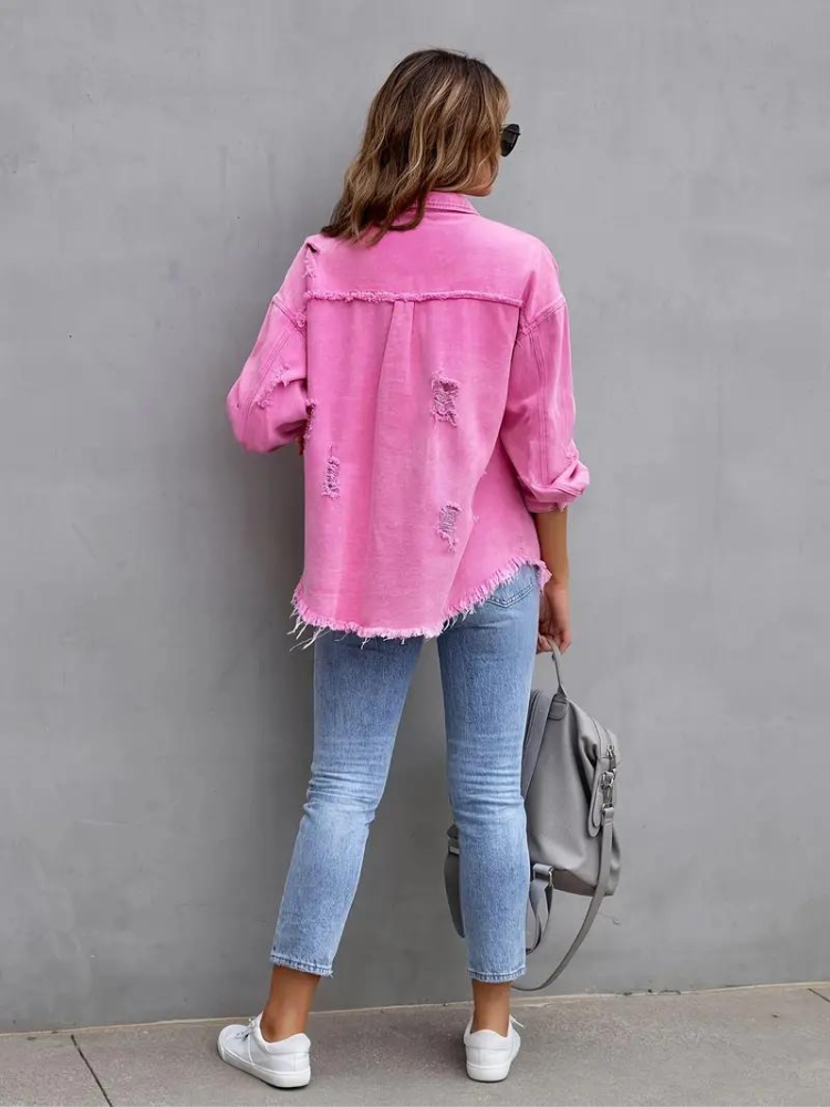 Jeansjacke Für Damen İn Großen Größen Mit Zerrissenen Details