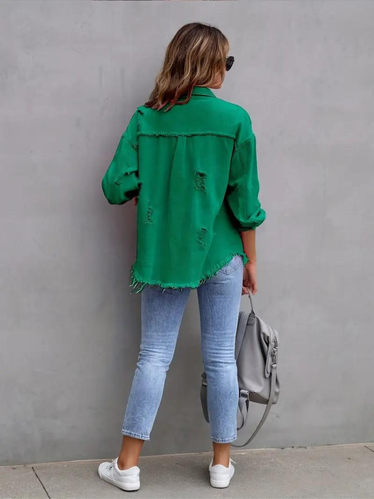 Jeansjacke Für Damen İn Großen Größen Mit Zerrissenen Details