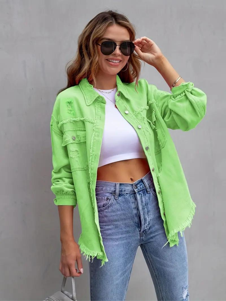 Jeansjacke Für Damen İn Großen Größen Mit Zerrissenen Details
