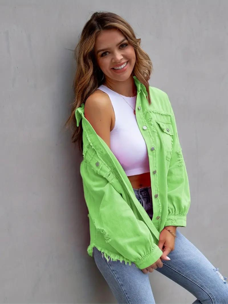 Jeansjacke Für Damen İn Großen Größen Mit Zerrissenen Details