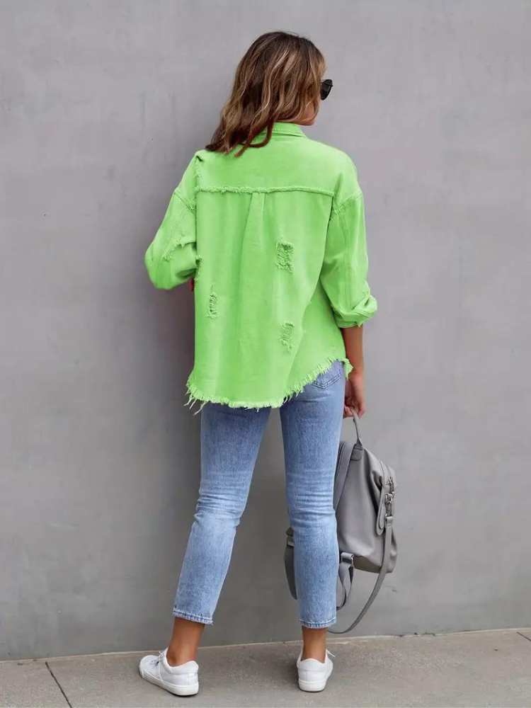 Jeansjacke Für Damen İn Großen Größen Mit Zerrissenen Details