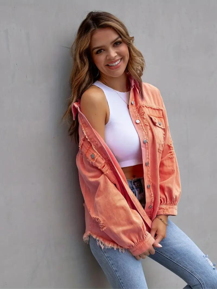 Jeansjacke Für Damen İn Großen Größen Mit Zerrissenen Details