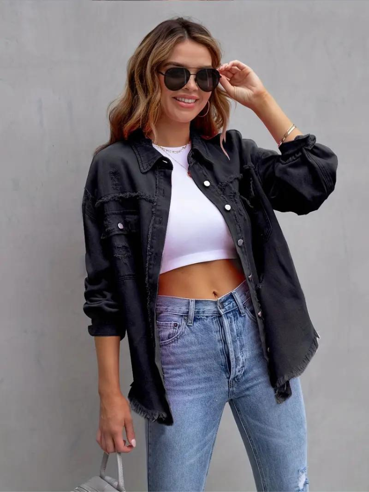 Jeansjacke Für Damen İn Großen Größen Mit Zerrissenen Details