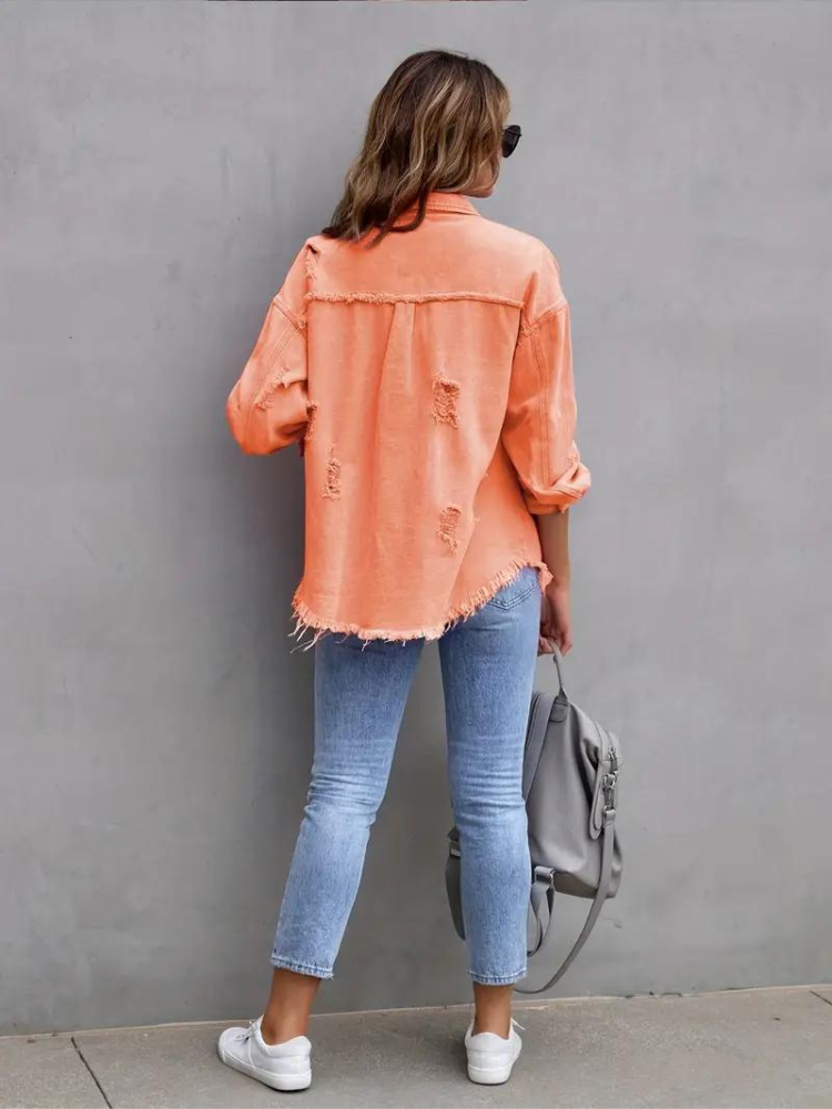 Jeansjacke Für Damen İn Großen Größen Mit Zerrissenen Details