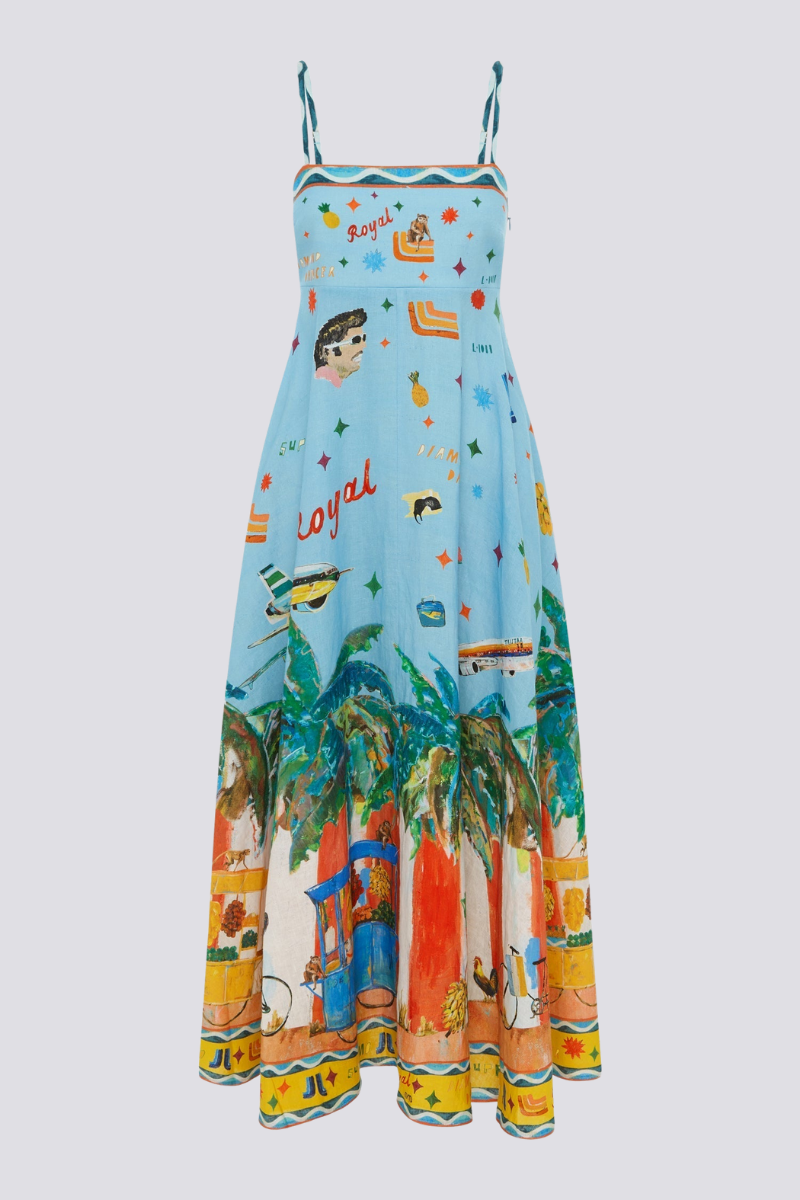 Maxikleid Mit Spaghettiträgern Und Graffiti-Muster