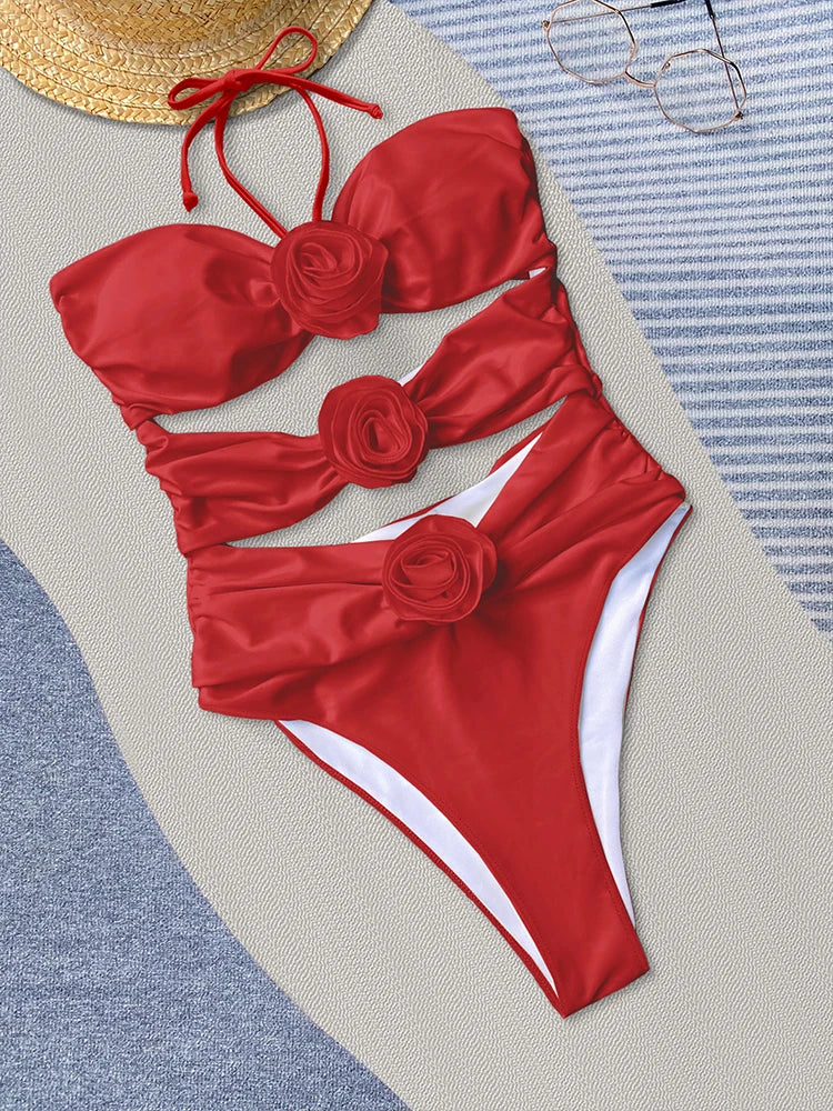 Bikini Mit Blumendetail Und Hoher Taille