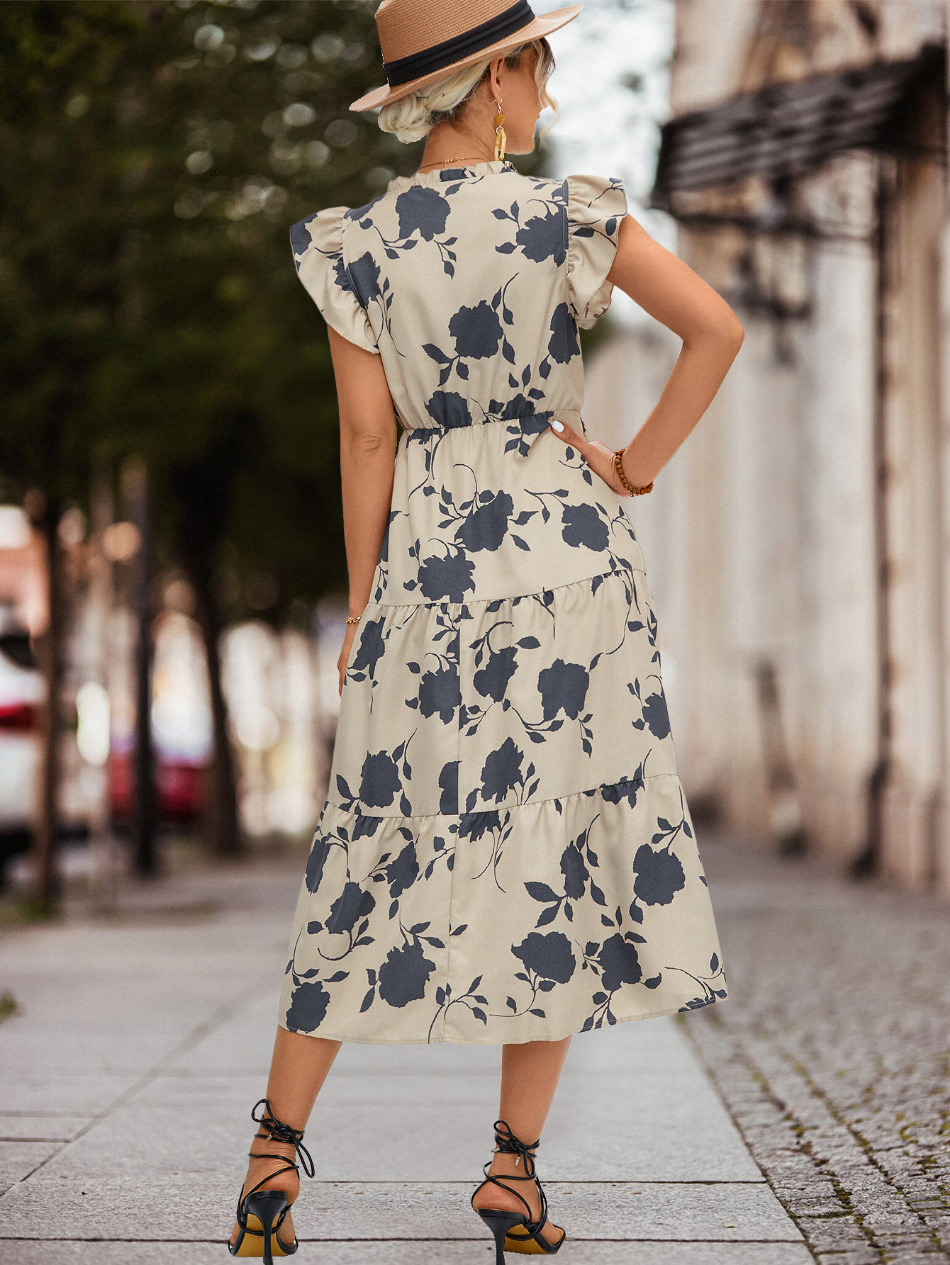 Kurzärmliges Midikleid Mit V-Ausschnitt