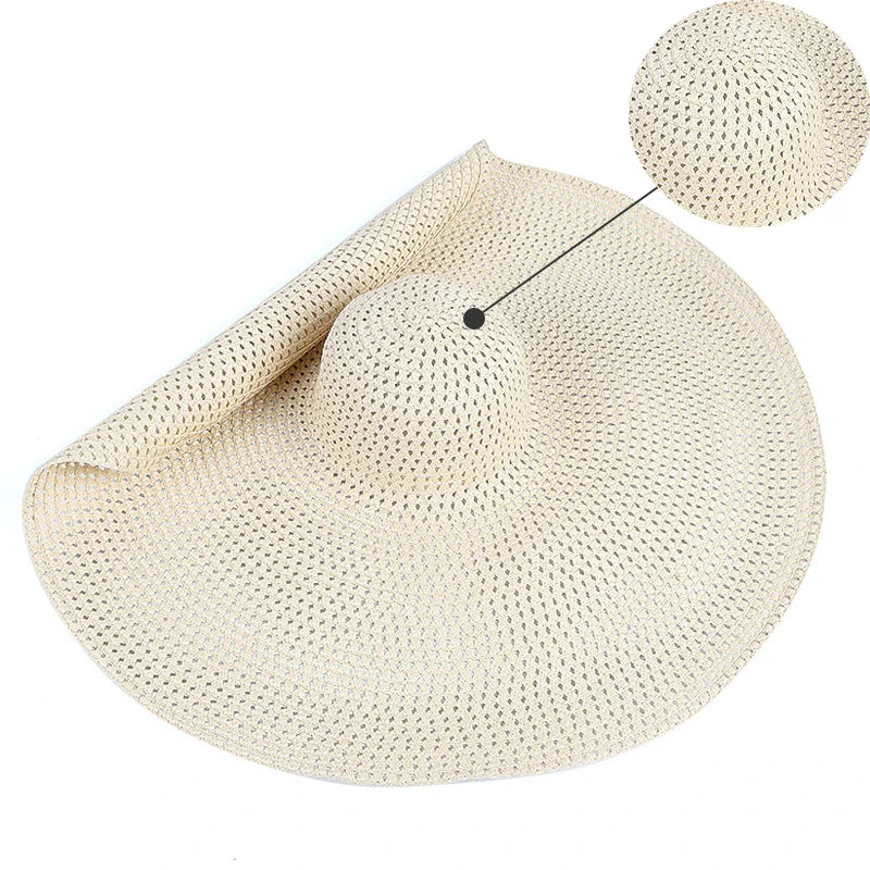 Uv-Geschützter, Faltbarer Strohhut Mit Breiter Krempe, 70 Cm, Für Sommer, Strand Und Reisen –